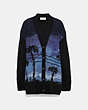 COACH®,PALM TREE INTARSIA CARDIGAN,Mohair,BLUE,Front View