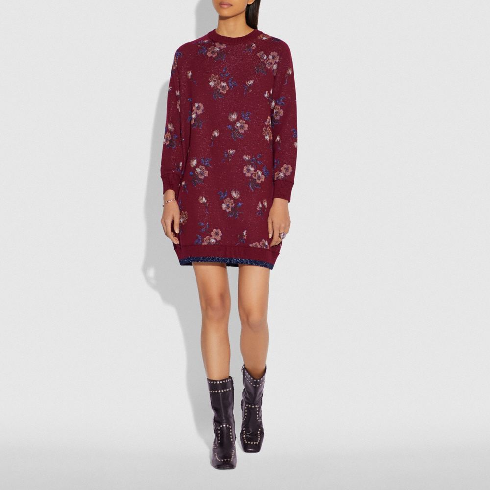 COACH®,Floral Jacquard Sweater Dress,,Scale View