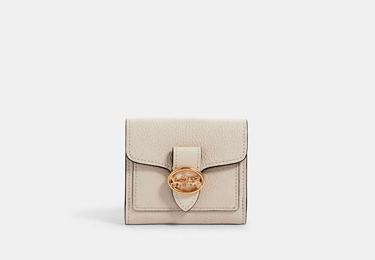COACH®,GEORGIE SMALL WALLET,Pebbled Leather,Gold/Chalk,Front View
