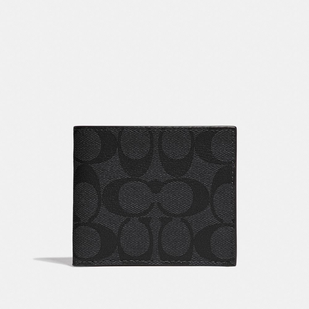 COACH®,ID BILLFOLD WALLET IN SIGNATURE CANVAS,Gunmetal/Charcoal/Black,Front View