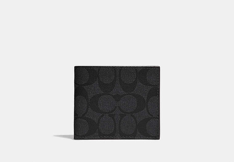 COACH®,ID BILLFOLD WALLET IN SIGNATURE CANVAS,Gunmetal/Charcoal/Black,Front View