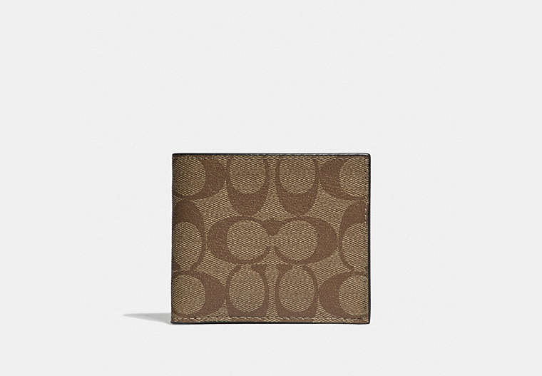 COACH®,ID BILLFOLD WALLET IN SIGNATURE CANVAS,Gunmetal/Tan,Front View image number 0