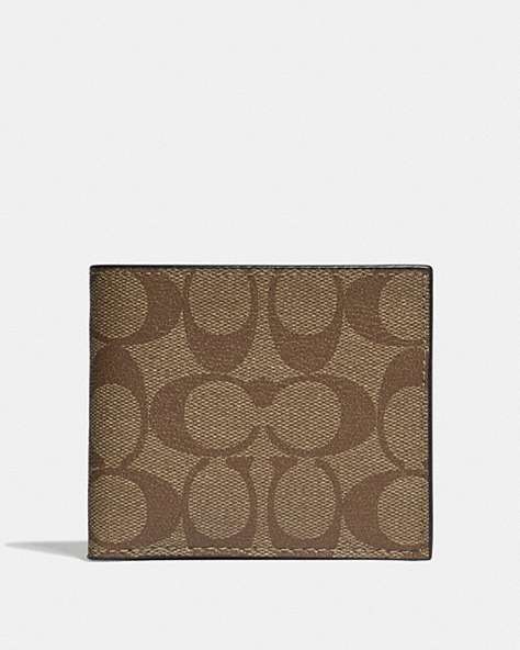 COACH®,ID BILLFOLD WALLET IN SIGNATURE CANVAS,Gunmetal/Tan,Front View