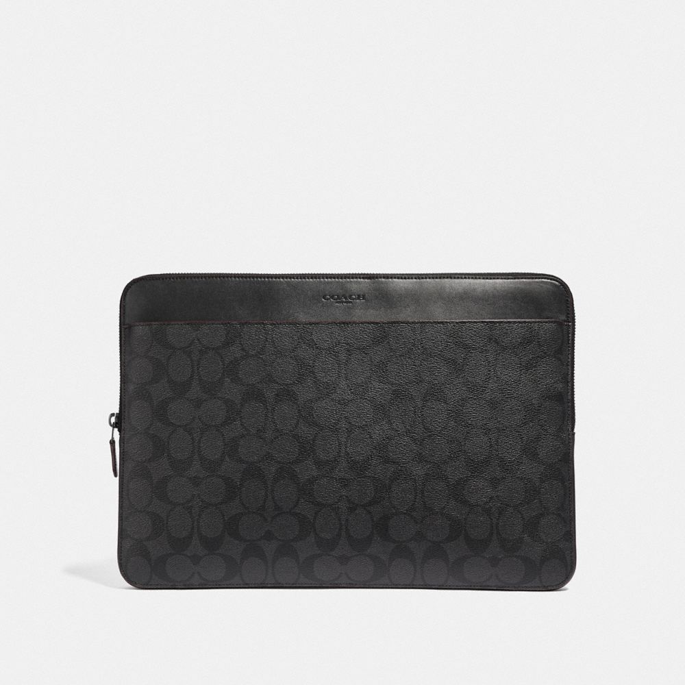 New! COACH Laptop Sleeve In Signature Canvas With Coach Varsity