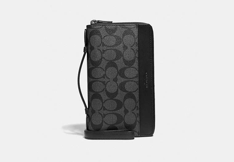 COACH®,DOUBLE ZIP TRAVEL ORGANIZER IN SIGNATURE CANVAS,Black Antique/Tan,Front View image number 0