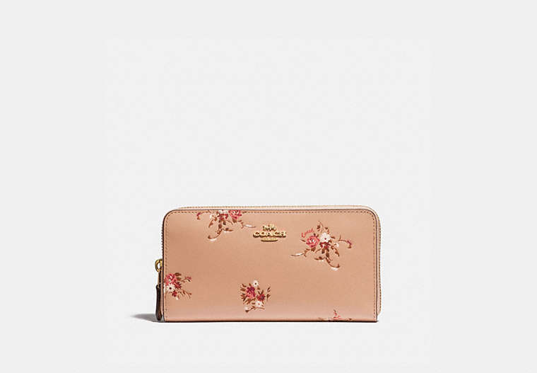 COACH®,ACCORDION ZIP WALLET WITH FLORAL BUNDLE PRINT,Leather,Beechwood Floral/Gold,Front View