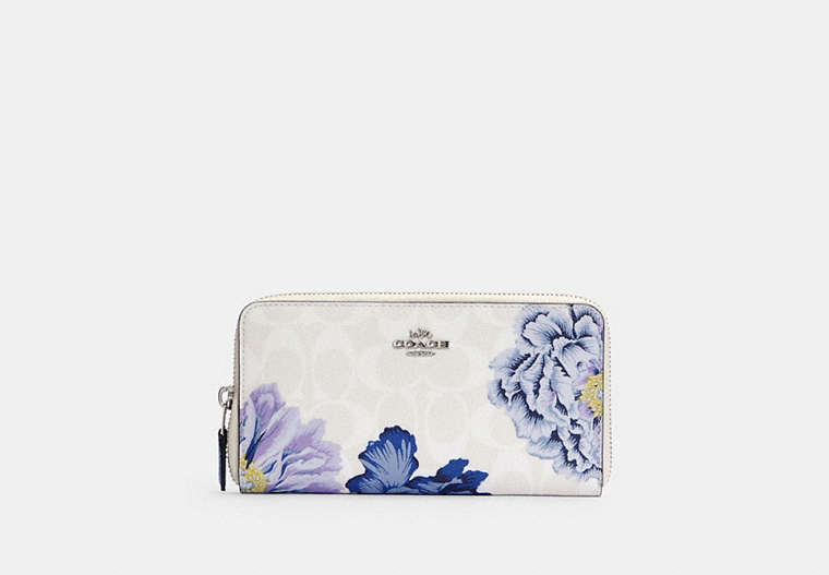COACH®,ACCORDION ZIP WALLET IN SIGNATURE CANVAS WITH KAFFE FASSETT PRINT,pvc,Silver/Chalk Multi/Periwinkle,Front View