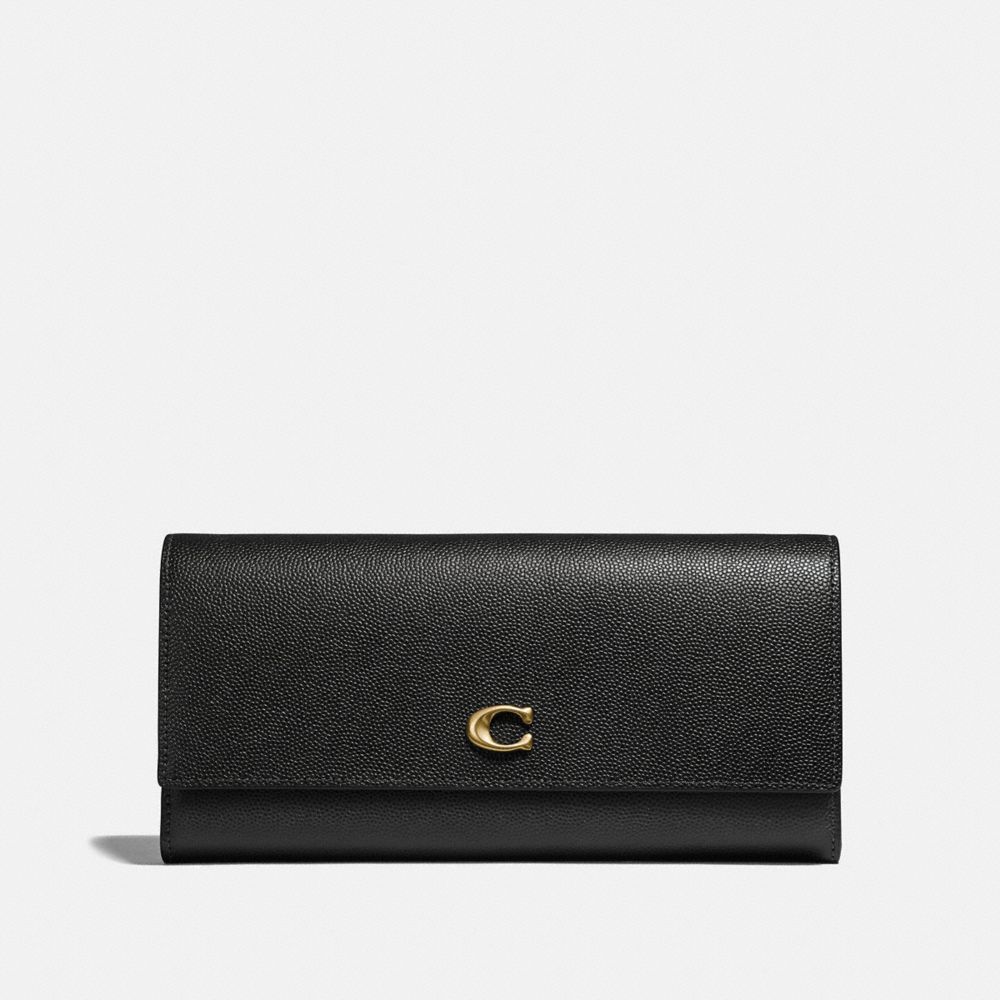 COACH®,ENVELOPE WALLET,Leather,Brass/Black,Front View