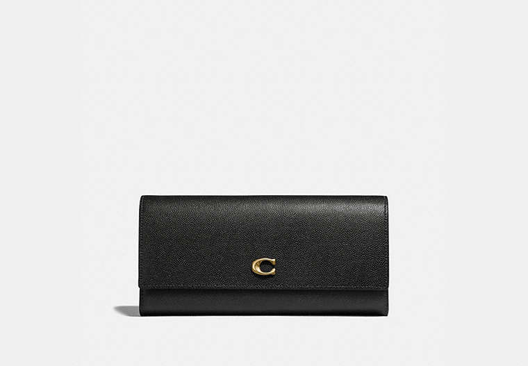 COACH®,ENVELOPE WALLET,Leather,Brass/Black,Front View