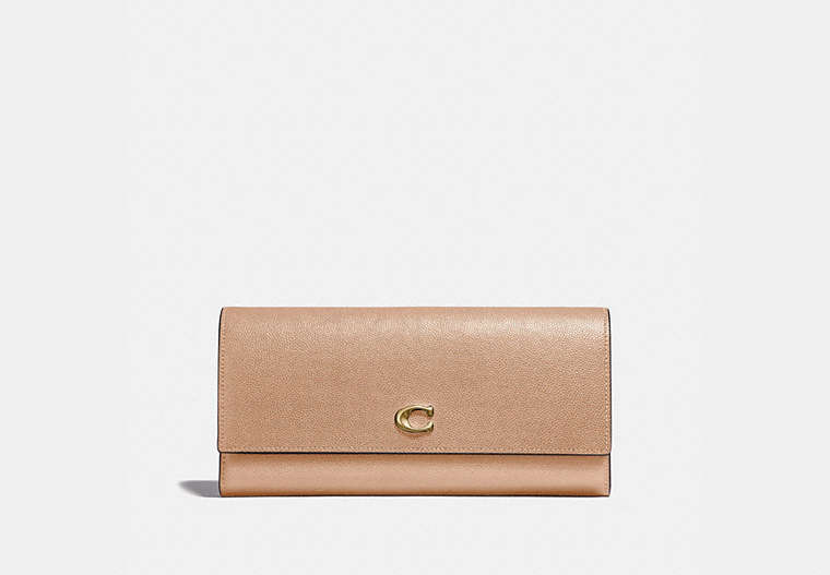 COACH®,ENVELOPE WALLET,Leather,Brass/Beechwood,Front View