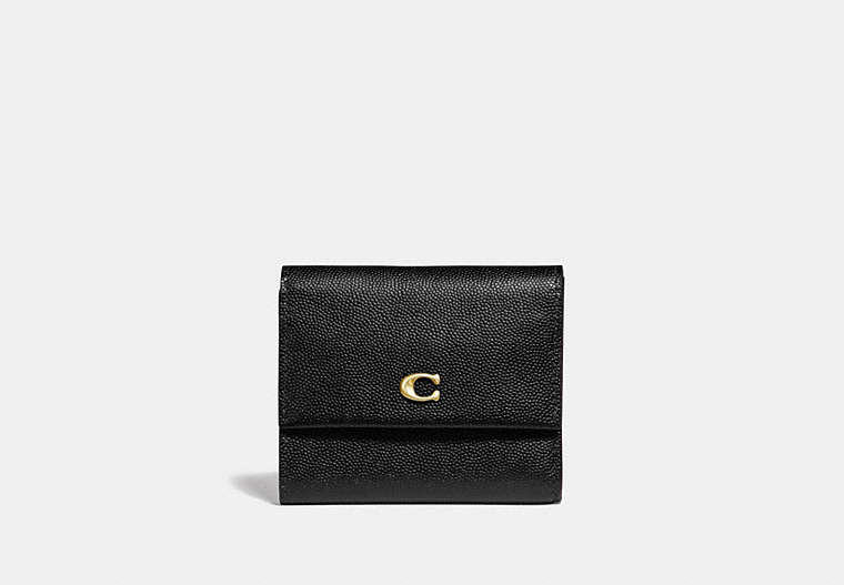 COACH®,SMALL FLAP WALLET,Leather,Brass/Black,Front View