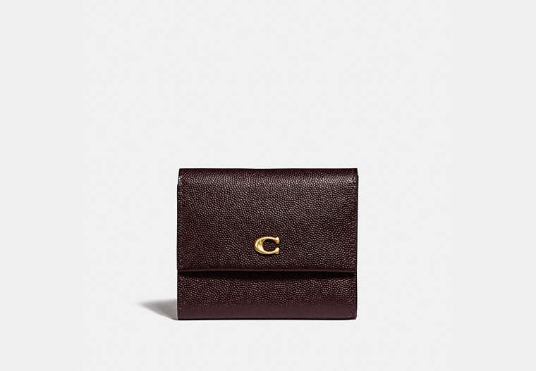 COACH®,SMALL FLAP WALLET,Leather,Brass/Oxblood,Front View