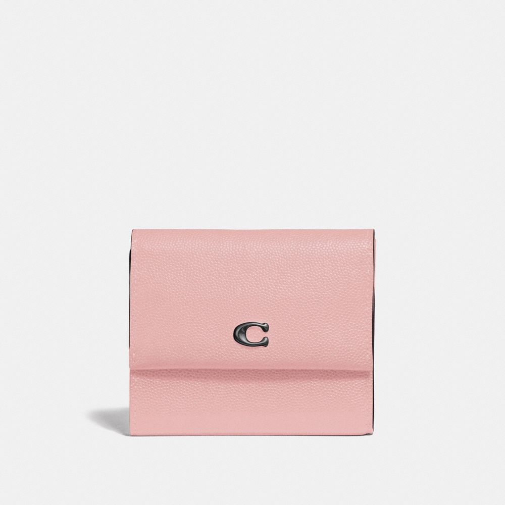 COACH®,SMALL FLAP WALLET,Leather,Pewter/Blossom,Front View