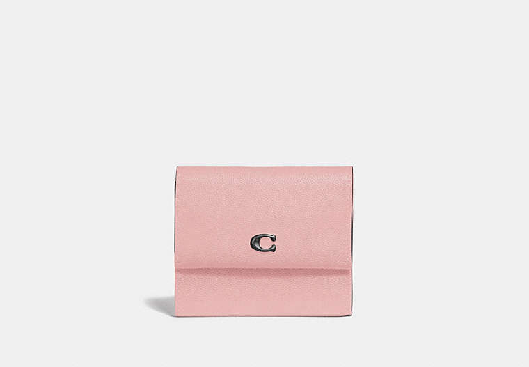 COACH®,SMALL FLAP WALLET,Leather,Pewter/Blossom,Front View
