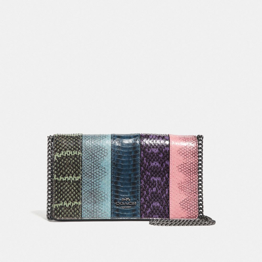 COACH®,CALLIE FOLDOVER CHAIN CLUTCH IN OMBRE SNAKESKIN,Exotic,Mini,Multicolor/Pewter,Front View