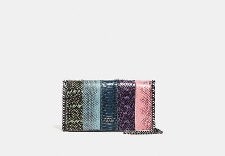 COACH®,CALLIE FOLDOVER CHAIN CLUTCH IN OMBRE SNAKESKIN,Exotic,Mini,Multicolor/Pewter,Front View