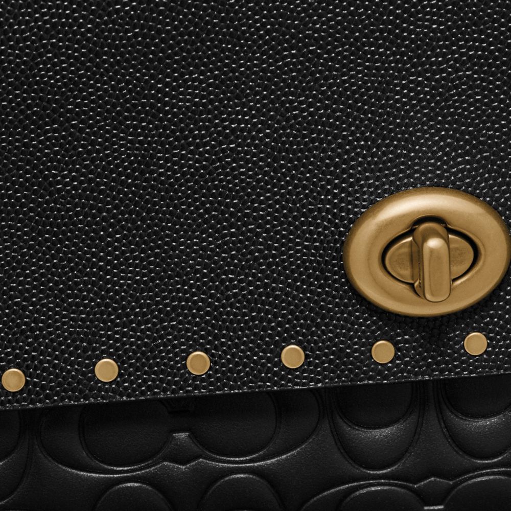 COACH®,Marlow Turnlock Chain Crossbody In Signature Leather With Rivets,,Closer View