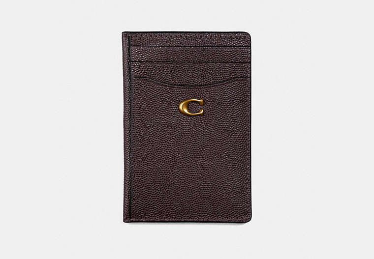 COACH®,CARD HOLDER,Leather,Brass/Oxblood,Front View image number 0