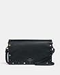 COACH®,HAYDEN FOLDOVER CROSSBODY CLUTCH WITH RIVETS,Leather,Mini,Gunmetal/Midnight Navy,Front View