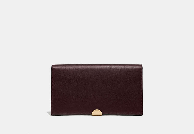 COACH®,DREAMER WALLET,Leather,Gold/Oxblood,Front View