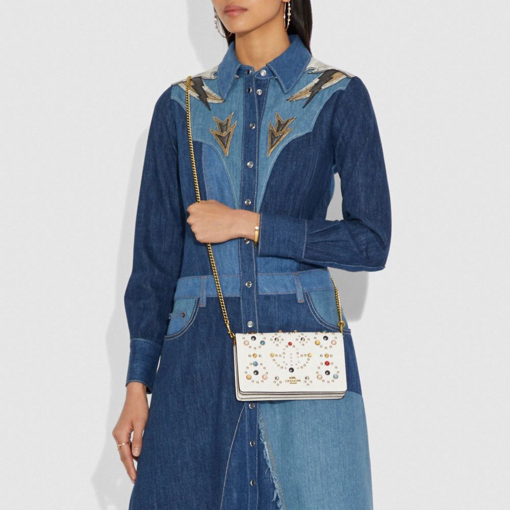 Callie Foldover Chain Clutch With Rivets