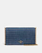 COACH®,CALLIE FOLDOVER CHAIN CLUTCH WITH QUILTING AND RIVETS,Denim,Mini,Brass/Denim,Front View