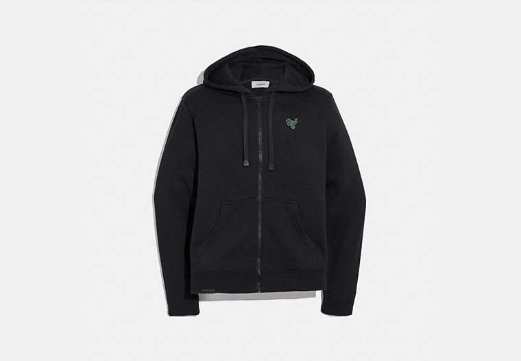 COACH®,ESSENTIAL FULL ZIP HOODIE,Cotton/Polyester,Black,Front View