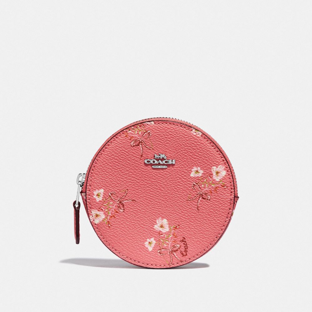 COACH Round Coin Case With Floral Bow Print