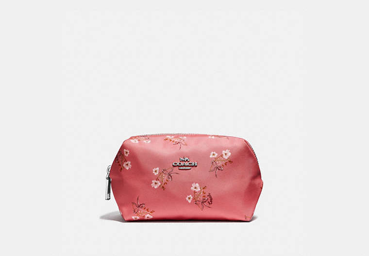 Small Boxy Cosmetic Case With Floral Bow Print