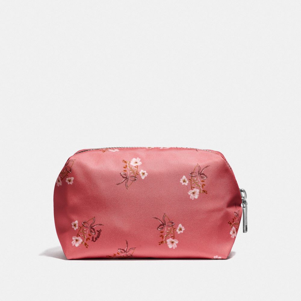 Small Boxy Cosmetic Case With Floral Bow Print