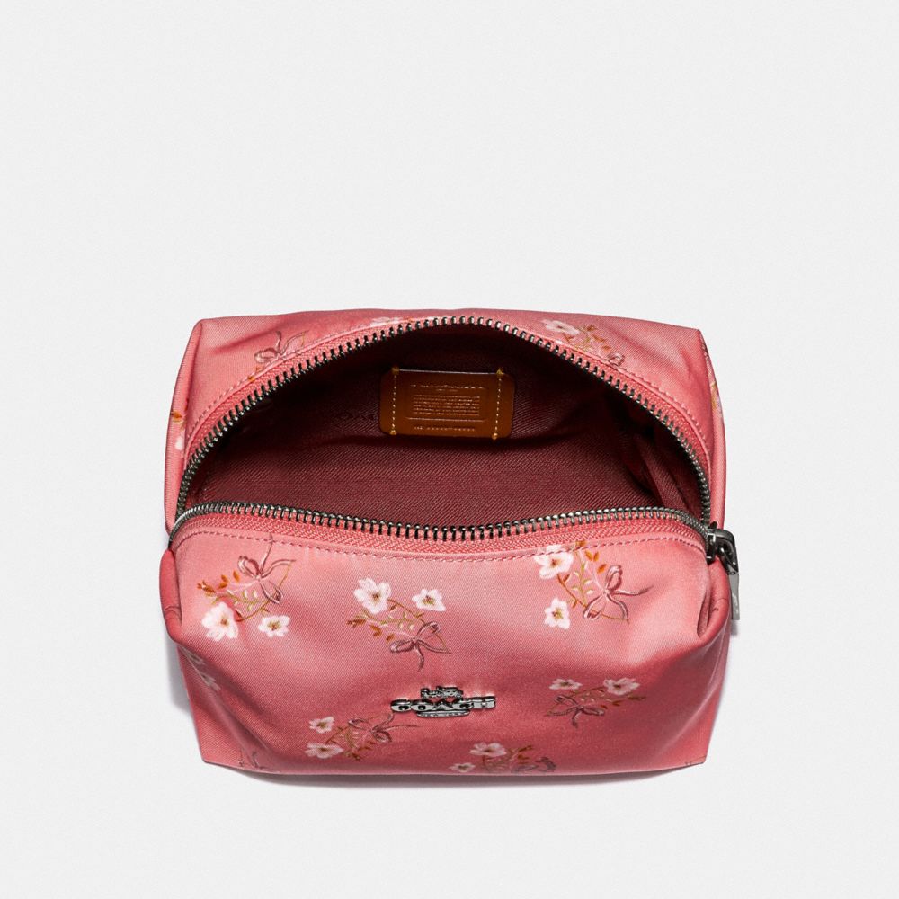 Small Boxy Cosmetic Case With Floral Bow Print