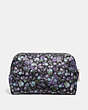 COACH®,LARGE BOXY COSMETIC CASE WITH POSEY CLUSTER PRINT,Nylon,Black Posey Print/Silver,Back View