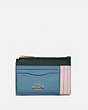 COACH®,LARGE CARD CASE IN COLORBLOCK,Leather,Brass/Pacific Blue Multi,Front View