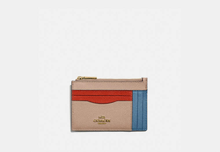 COACH®,LARGE CARD CASE IN COLORBLOCK,Leather,Brass/Lake Multi,Front View