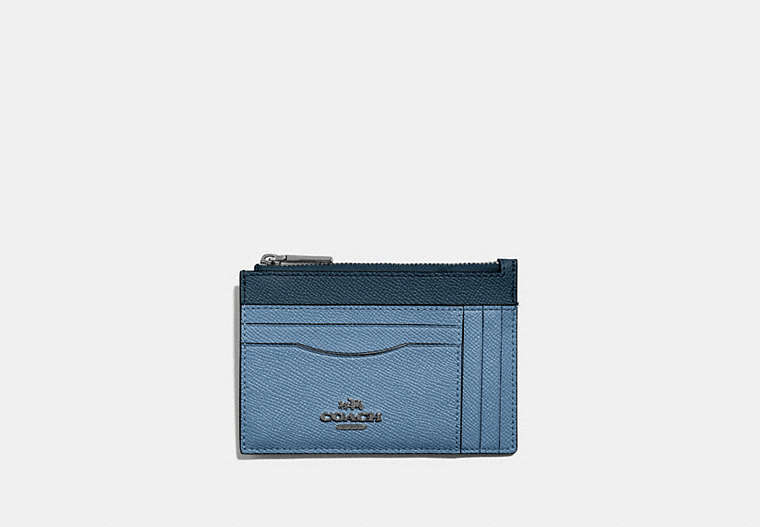 COACH®,LARGE CARD CASE IN COLORBLOCK,Leather,Gunmetal/Slate Multi,Front View