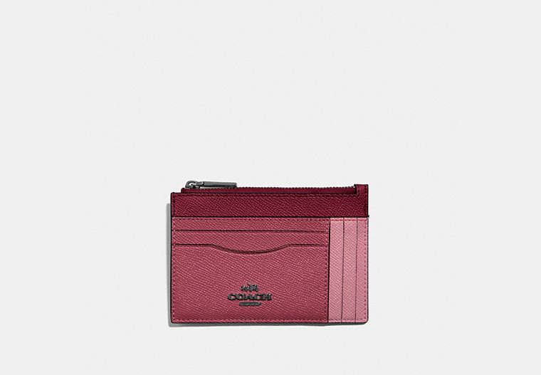 COACH®,LARGE CARD CASE IN COLORBLOCK,Leather,Gunmetal/Dusty Pink Multi,Front View