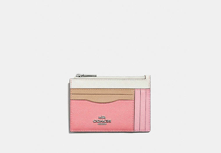 COACH®,LARGE CARD CASE IN COLORBLOCK,Leather,Light Blush Multi/Silver,Front View