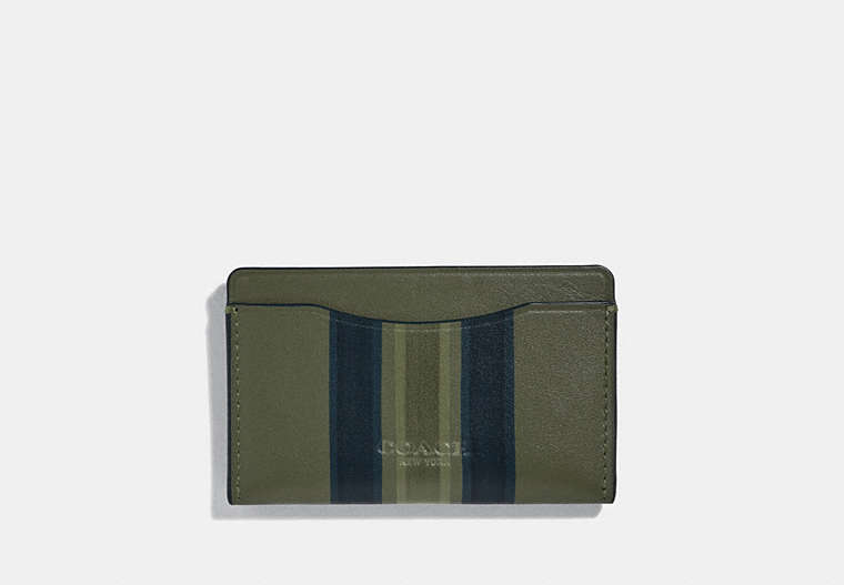 COACH®,SMALL CARD CASE WITH PAINTED VARSITY STRIPE,Leather,Glade/Black/Olive,Front View