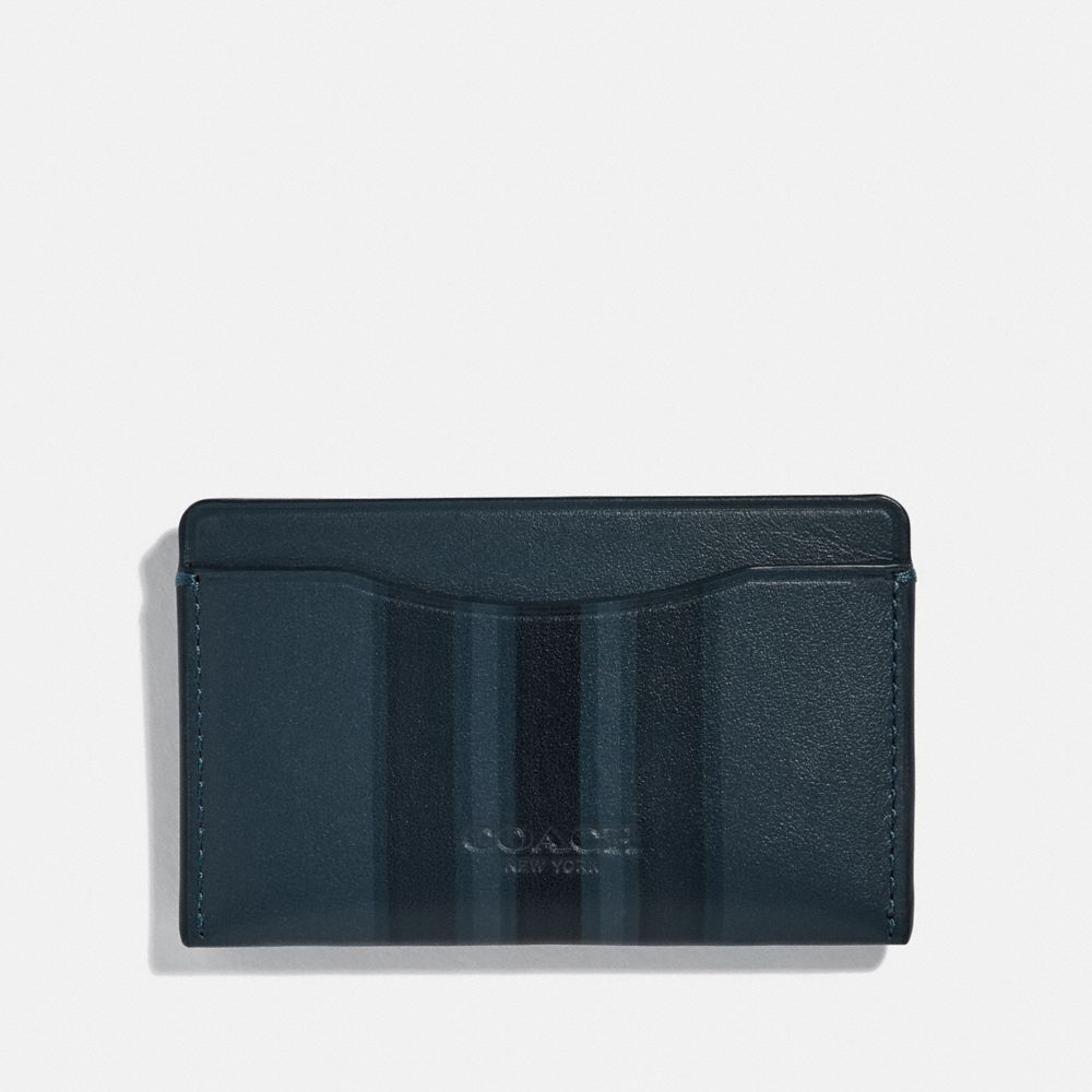 COACH®,SMALL CARD CASE WITH PAINTED VARSITY STRIPE,Leather,Denim/Black/Dark Denim,Front View