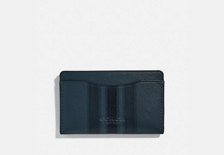COACH®,SMALL CARD CASE WITH PAINTED VARSITY STRIPE,Leather,Denim/Black/Dark Denim,Front View