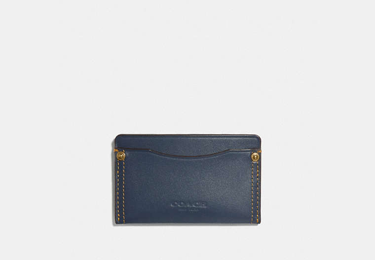 COACH®,SMALL CARD CASE WITH RIVETS,Leather,Denim,Front View