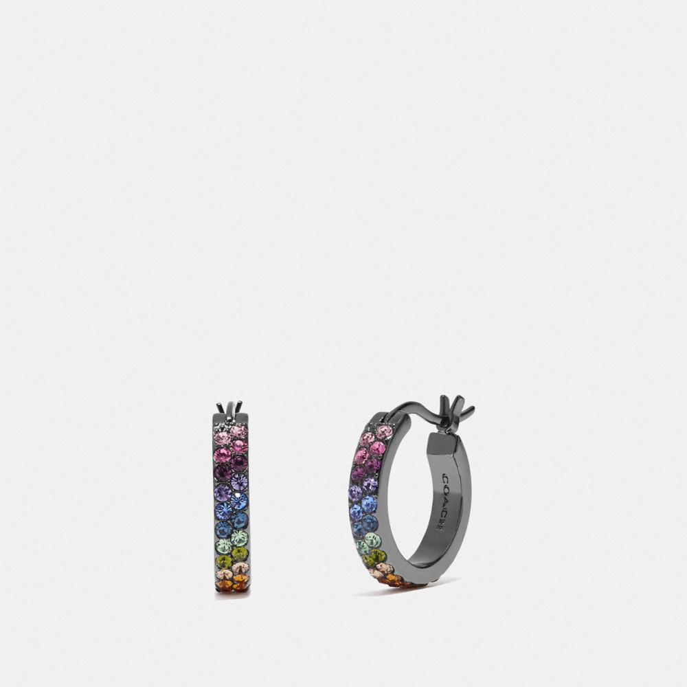 COACH®,HUGGIE HOOP EARRINGS,Plated Brass,Black/Multi,Front View