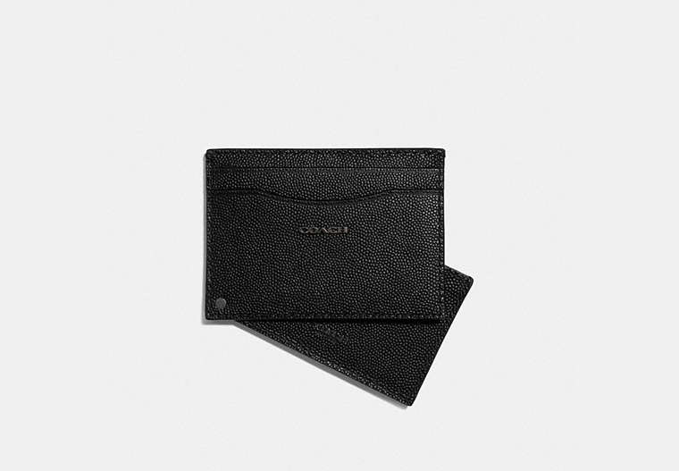 COACH®,SWIVEL CARD CASE,Leather,Black,Front View