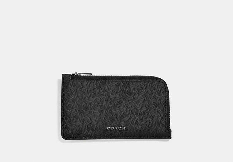 COACH®,L-ZIP CARD CASE,Leather,Black,Front View