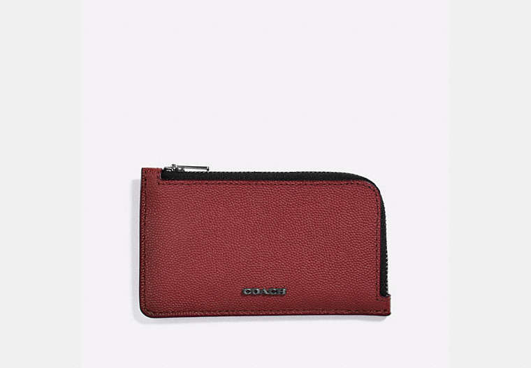 COACH®,L-ZIP CARD CASE,Leather,RED CURRANT,Front View