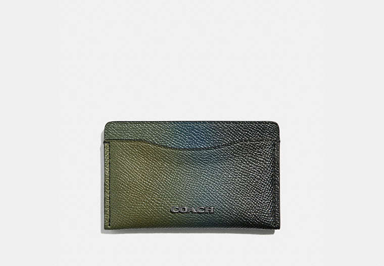 COACH®,SMALL CARD CASE,Leather,Olive/Navy,Front View image number 0