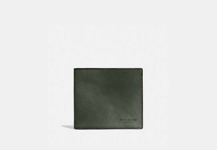 COACH®,DOUBLE BILLFOLD WALLET,Leather,Olive,Front View