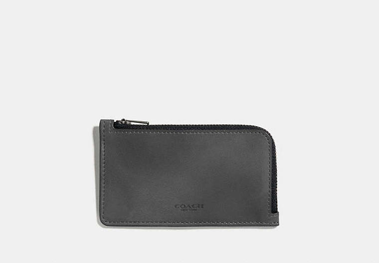 COACH®,L-ZIP CARD CASE,Leather,GRAPHITE,Front View