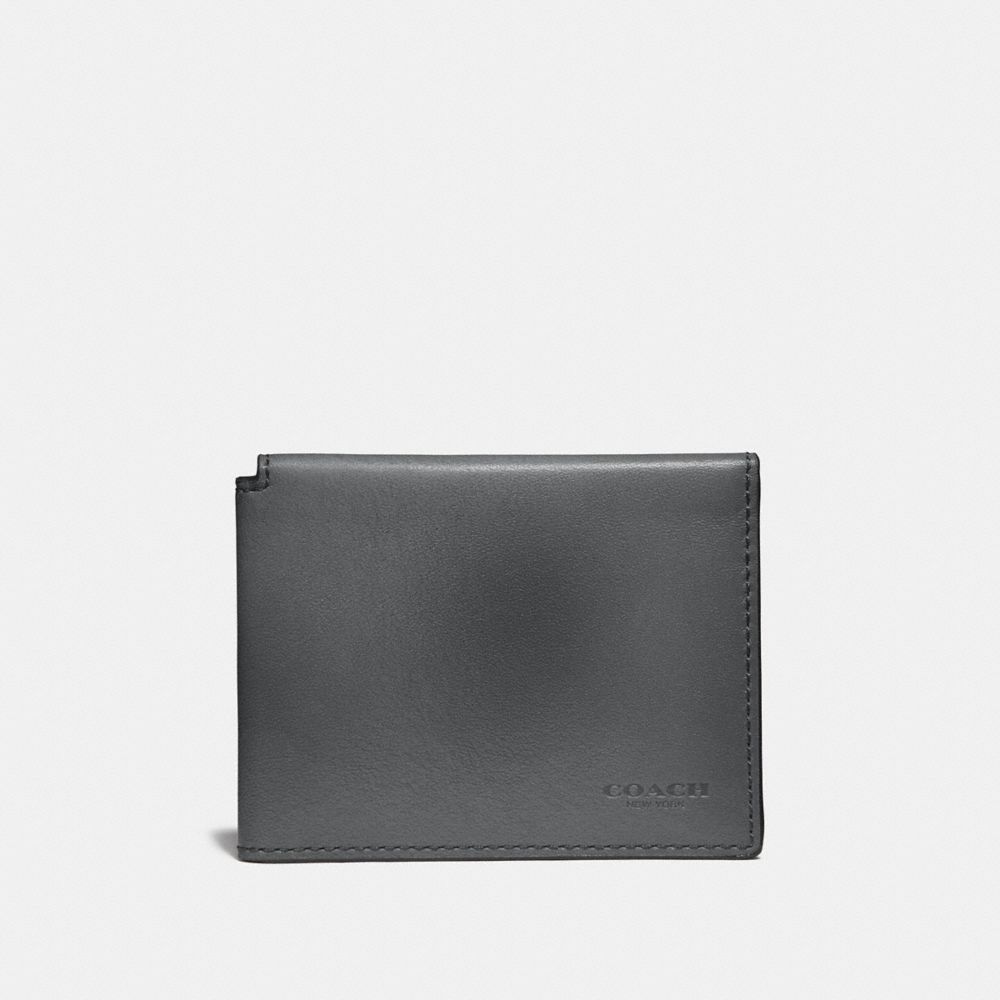 COACH®,TRIFOLD CARD WALLET,Leather,GRAPHITE,Front View