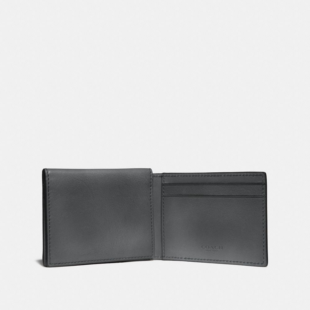 COACH®,TRIFOLD CARD WALLET,Leather,GRAPHITE,Inside View,Top View